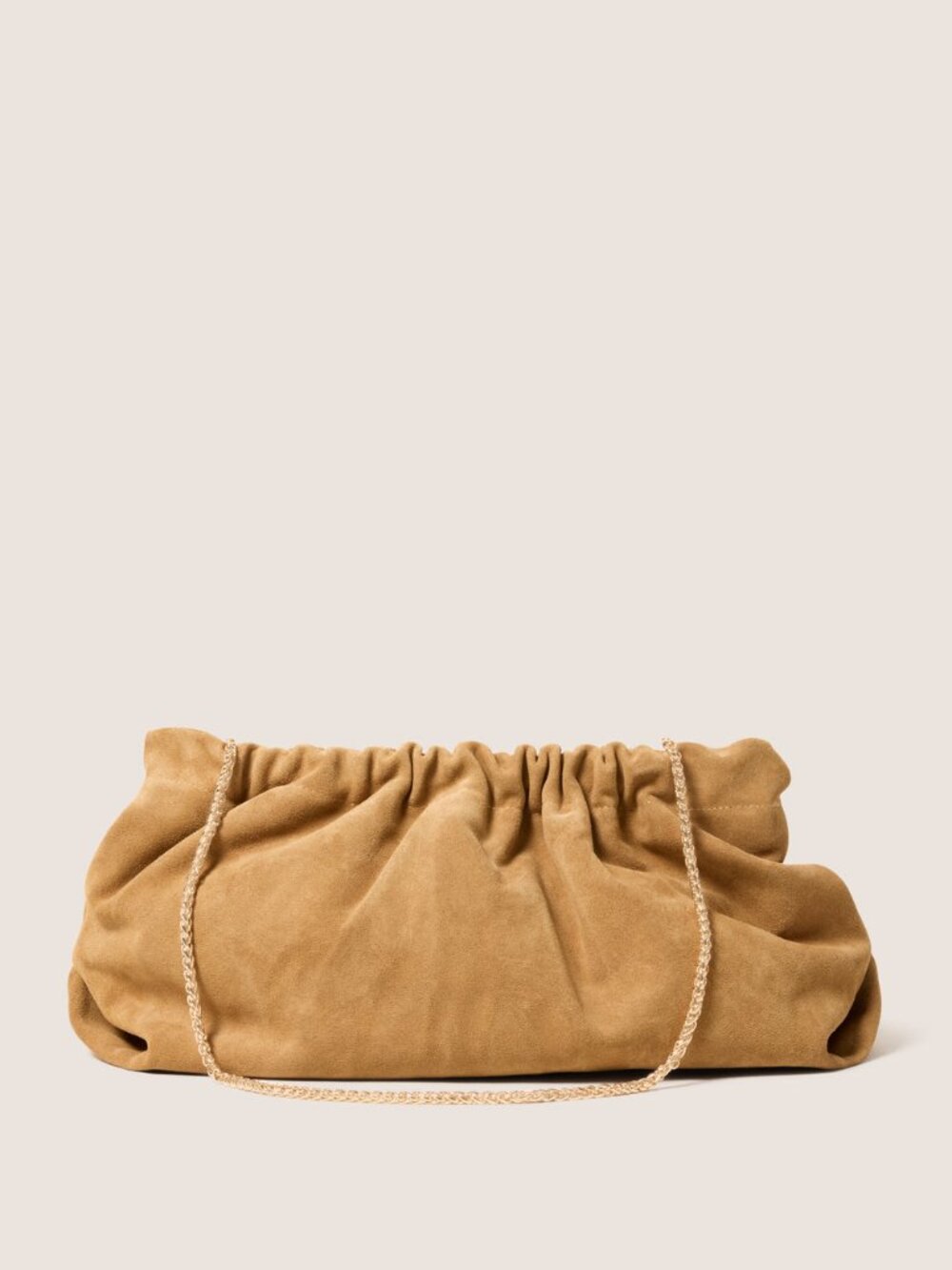 Evereve Suede Ruched Drawstring Clutch in Cognac
